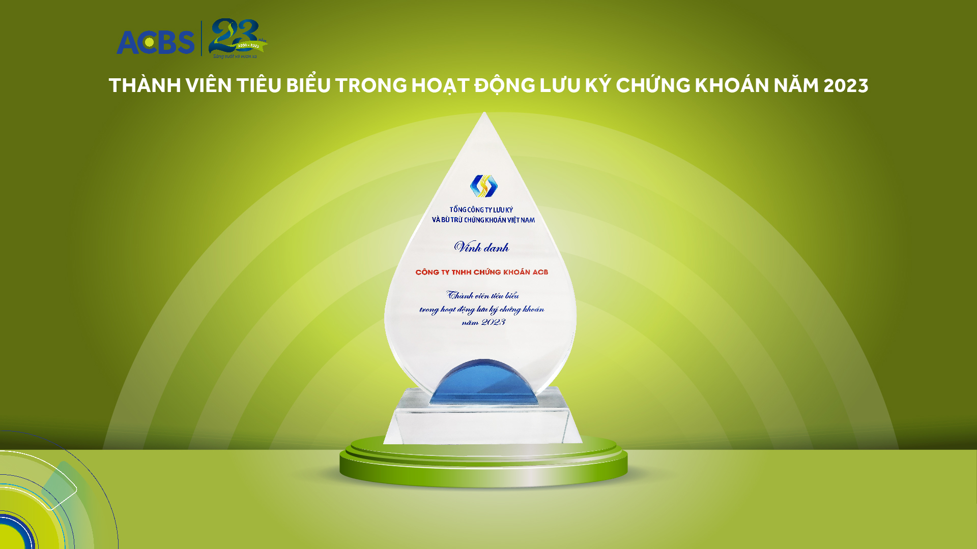 ACBS được vinh danh là Thành viên tiêu biểu trong hoạt động lưu ký chứng khoán năm 2023 bởi VSD.