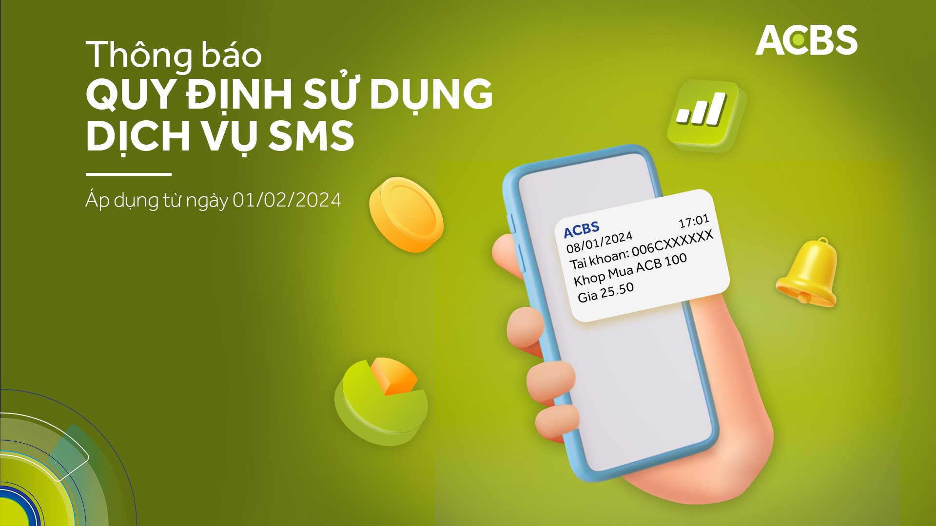 THÔNG BÁO VỀ DỊCH VỤ SMS TẠI ACBS