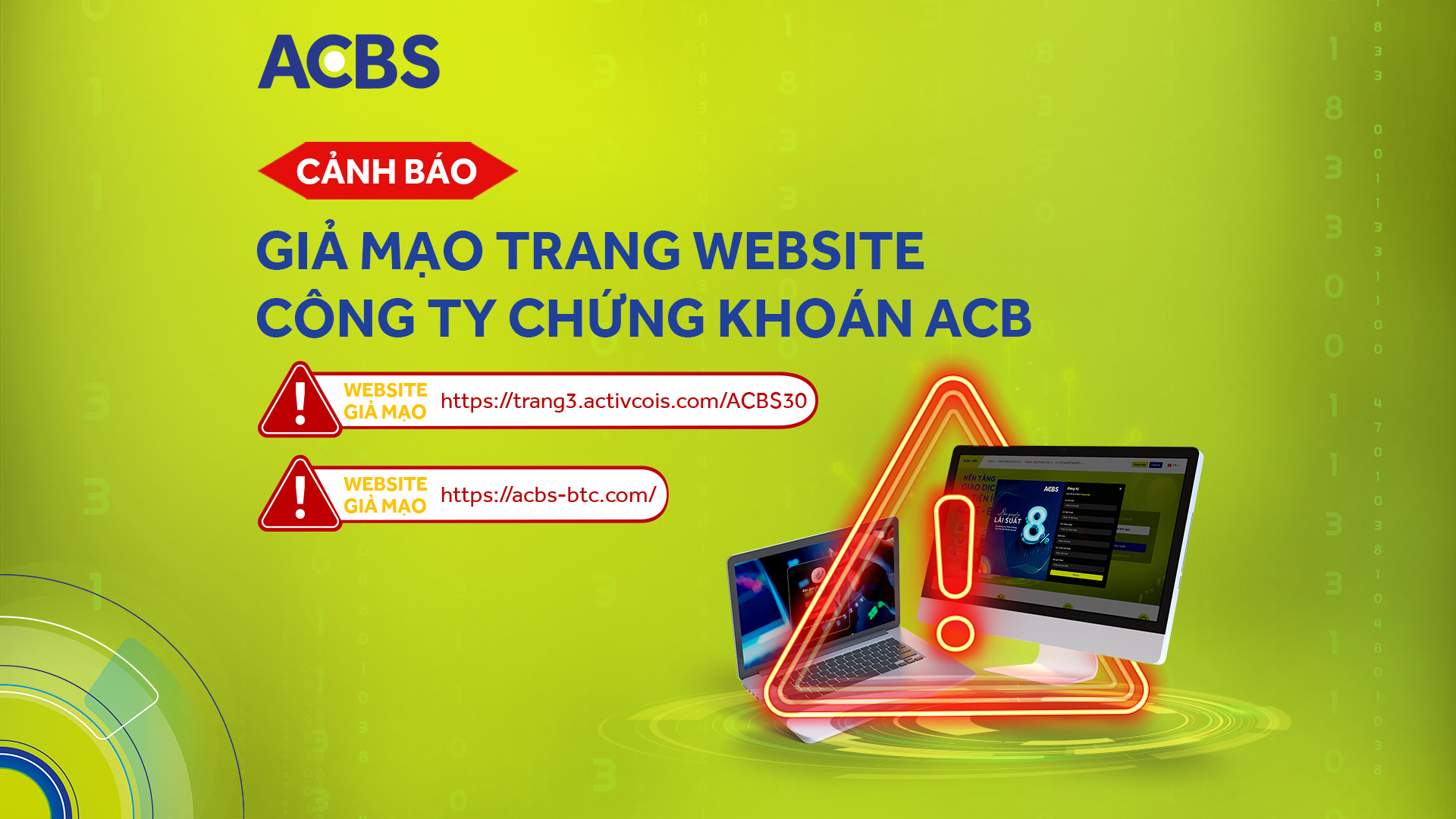 THÔNG BÁO V/V GIẢ MẠO WEBSITE VÀ TÊN THƯƠNG HIỆU ACBS