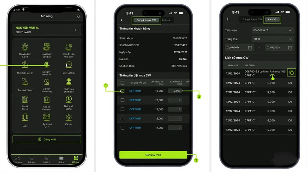 Nhà đầu tư có thể đăng ký mua chứng quyền ngay trên ứng dụng ACBS SMART